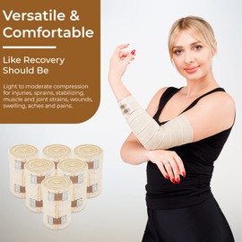 NexSkin 3" Organic Latex Free American Cotton - Comfort Elastic Bandage with Clip Fasteners - Beige, 6 Pack