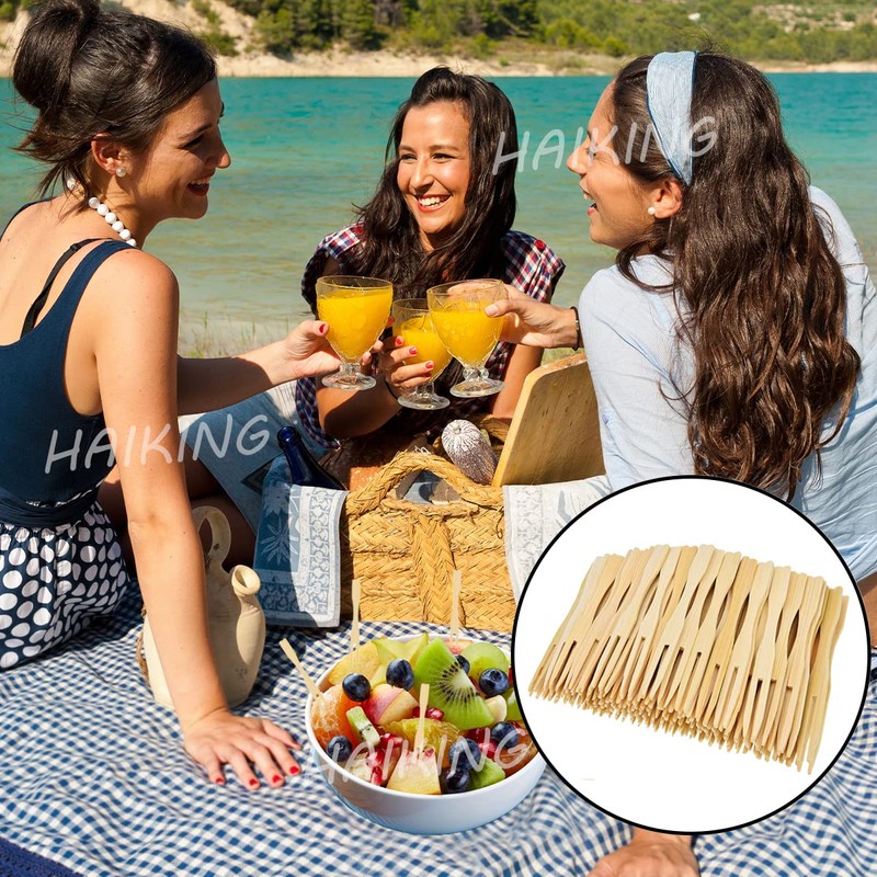 Bamboo Forks, 100 Pcs Disposable Food Dessert Two Prongs Mini