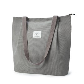 KALIDI Waterproof Corduroy Tote Bag with Zipper Casual Hobo Shoulder Bag Handbag Large Capacity Cord Tote Bag Women Shopping Bag for School Work College Daily Use,Grey