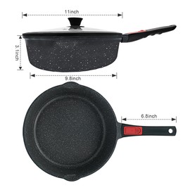 AIKENBBKK 11 Inch Non Stick Frying Pans with Lid, 5 QT Large Deep Frying Pan Skillet with Cover, NonStick Cooking Sauté Pan Compatible with All Stovetops, Detachable Handle, Oven Safe, PFOA PFOS Free
