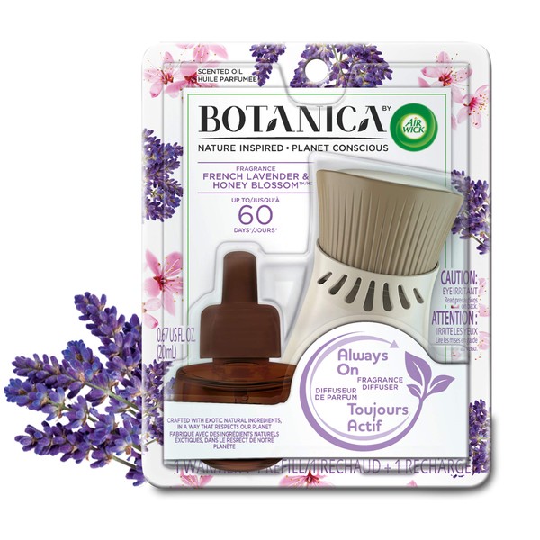 Botanica by Air Wick Plug in Scented Oil Starter Kit, 1 Warmer + 1 Refill, French Lavender and Honey Blossom, Air Freshener, Essential Oils