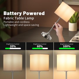 baishezhuan Cordless LED Table Lamp,Portables Fabric Shade Desk Lamps, 5000mAh Rechargeable Battery Powered Lighting, Dimmable Light for Dining Room, Bedroom, Bedside, Night Light, Balcony (Silver)