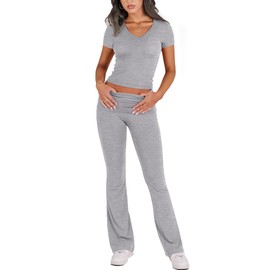 chicyes Lounge Sets for Women 2 Piece Foldover Yoga Flare Leggings Pants Crop Tops Casual Y2K Outfits Matching Tracksuit Set