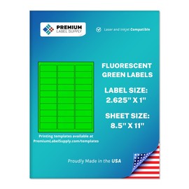 Premium Label Supply Bright Neon Color Fluorescent Stickers - 2.625" x 1" Address Labels - (Fluorescent Green, 3000 Labels)