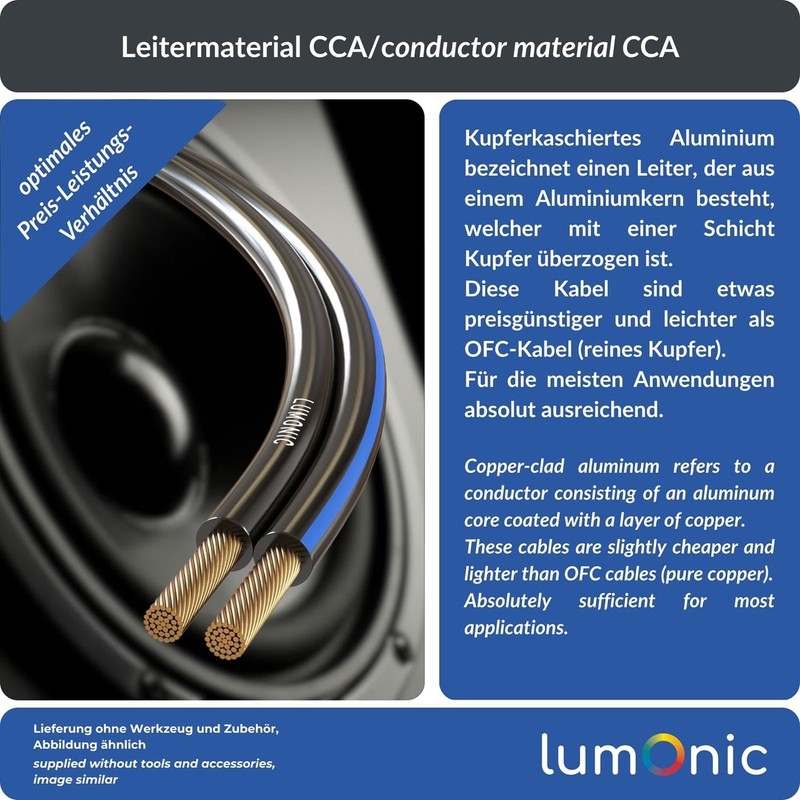 Lumonic Speaker Cable | 10 m Black | 2 x