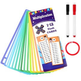 Yuanchu 1 x 1 Flashcard Set, Disposable Table with 14 x Exercise Sheets, 2 Wipe-Clean Pens and Rings, Portable, 1 x 1 Learning Game, Calculation Aid, Mathematics, Educational Game for Home School (1 x