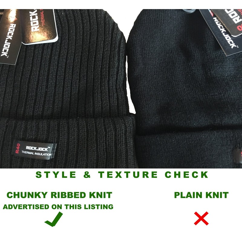 Black 'Rockjock' Thermal Thinsulate Winter Hat (Style: Chunky Rib Knit