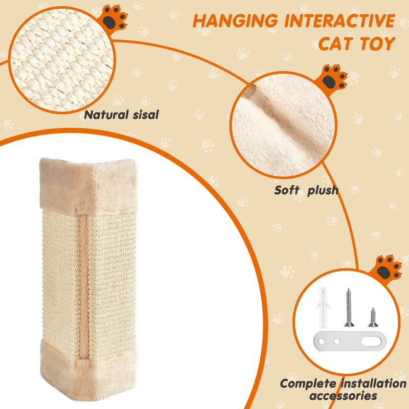 Taiyin 3 Pack Cat Scratcher Corner Pad, Wall-Mounted Sisal Cat