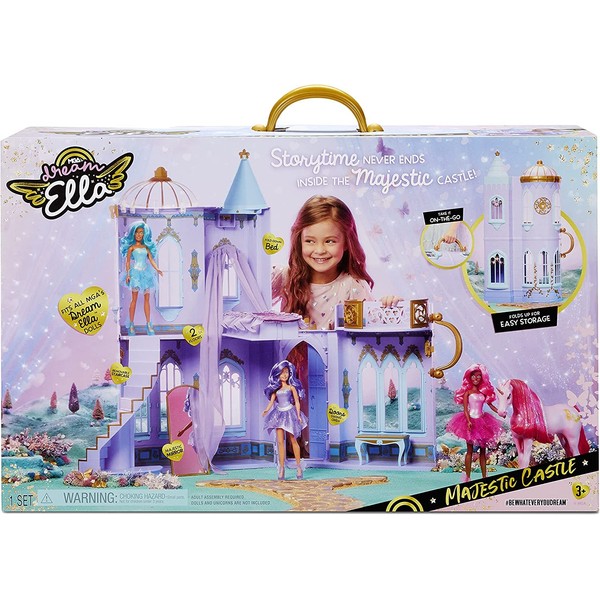 MGA's Dream Ella Majestic Castle Playset, Fits 11.5" Fashion Dolls, Furniture & Accessories, Portable 35" H x 18" W Dollhouse Play Pretend Gift for Kids, Toys for Girls & Boys Ages 3 4 5+ Years