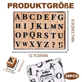 Letter Stamps, 28-Piece Wooden Stamp Set with Rubber Letters, Ideal for Scrapbooking, Card Making and Educational Activities, Single Size: 1.7 x 2.2 cm