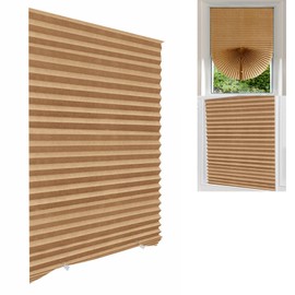Jlong Blackout Blinds for Windows Pleated Paper Shades Adhesive Cordless Office,Living Room,Bedroom,Light Filtering,Easy to Cut and Install Coffee-semi Shading 35.4*59''(90*150cm)