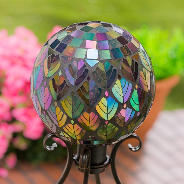 Evergreen Garden Beautiful Baroque Splendor Mosaic Glass Gazing Ball - 10 x 10 x 12 Inches Fade and Weather Resistant Outdoor Decoration