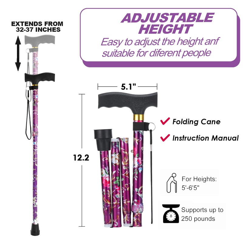 Walking Cane ANCKNE Cane for Woman | Lightweight, 5-Level Height