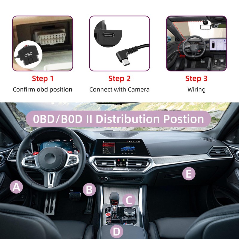 RIIEYOCA OBD2 Power Cable for Dash Cam,90 Degree Right Angle