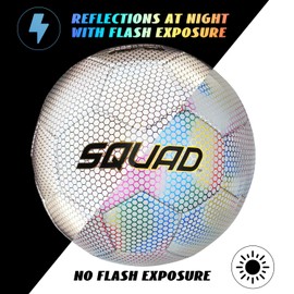SQUAD Holographic Reflective Soccer Ball Size 3 4 5 for Kids & Adults, Reflective Glowing Ball for Night Games, Training, for for Boys Giirls