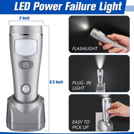 Enhon 9 Pack 4 in 1 Emergency Flashlights Night Light, Plug in Flashlights for Wall, Power Failure and Work Light, Rechargeable LED Flashlight Perfect for Power Outages and Hurricanes(Silver)