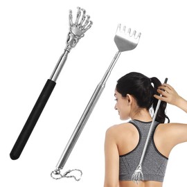 2 Stück Rückenkratzer Ausziehbar,Kratzhand Rückenkratzer Back Scratcher,Rückenkratzer Edelstahl Teleskop Rücken Kratzer für Kopf und Rücken Massage