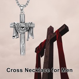 MEIDERBO Cross Necklace for Men 925 Sterling Silver Jesus Cloth on Cross Pendant Crucifix Christian Religious Jewelry Gifts for Men Easter