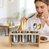 EcoDuck 3 Pack Utensil Holder, Stainless Steel Organizer with Wood