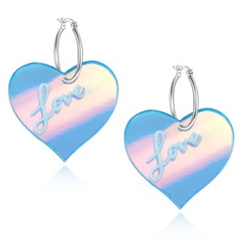 Heart Hoop Earrings for Women, WGXIA Acrylic Laser Lover Dangle Earrings Double Heart Jewelry Girls Gifts for Birthday Music Concerts