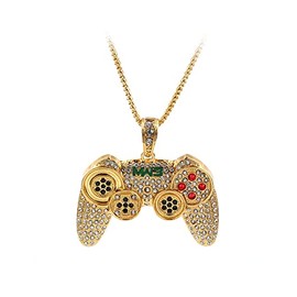 Rrdaily To My Son/Grandson Necklace Colorful Crystal Game Controller Necklaces Punk Hip Hop Friendship Necklace Game Console Necklace for Son/Grandson Best Friends (Gold)