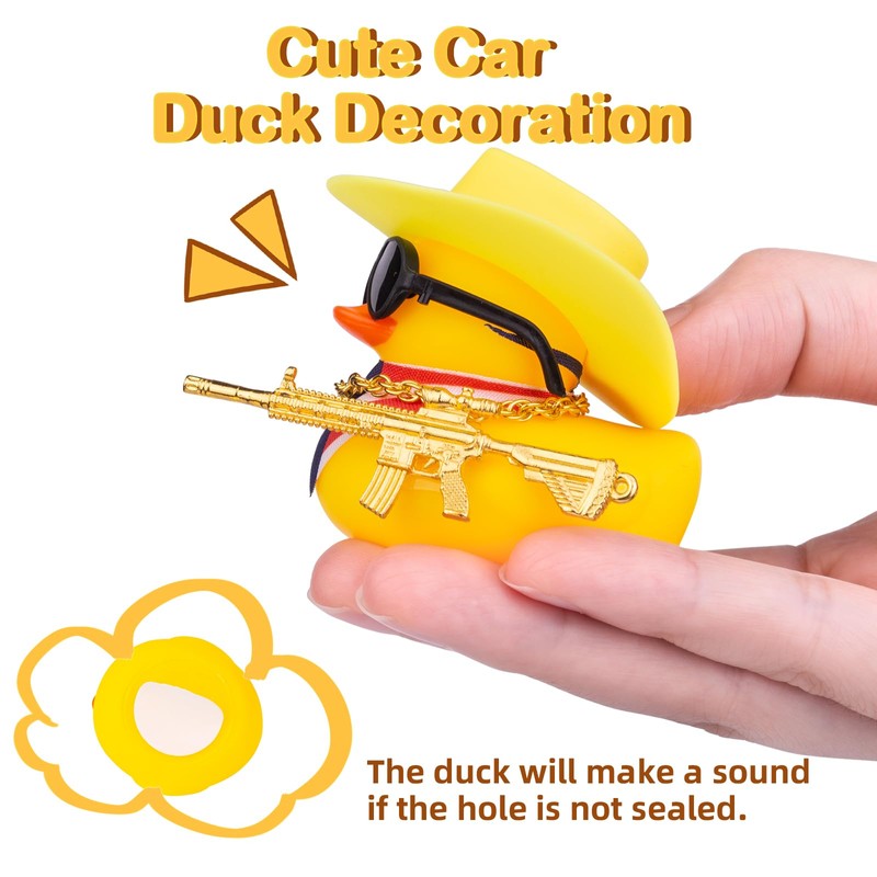 CoFuBcad Car Rubber Duck, Yellow Duck Dashboard Decoration with Cowboy