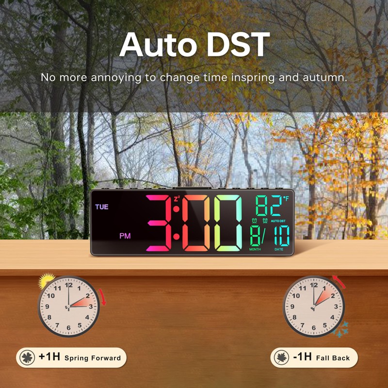 JALL 10.5'' Large Digital Alarm Clock with 8 RGB Colors,