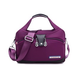 NICOLE & DORIS Casual Shoulder Bag for Women Multi Pocket Handbag Fashion Tote Bag Lightweight Crossbody Bags Satchel Bag Nylon Messenger Bag for Sport Travel Purple