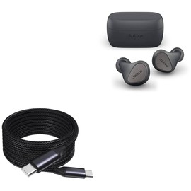 BoxWave Cable Compatible with Jabra Elite 3 - DirectSync PD Cable (10ft) - USB-C to USB-C (100W), Long Type C Braided Nylon Alloy Fast Charge - Jet Black