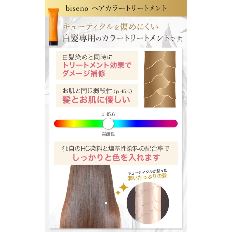biseno 白髪ケア しっかり染めて きれい続く 3点セット アッシュブラウン ヘアカラートリートメント アルミヘアキャップ ヘアミルク ジアミンフリー