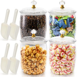 Pumtus 4 Pack Plastic Candy Jar with Lids & Scoops, 0.58 Gallon Clear Airtight Cookie Storage Canister, 75 OZ Large Laundry Detergent Holder, Food Container for Candy Buffet, Flour, Snack, Coffee