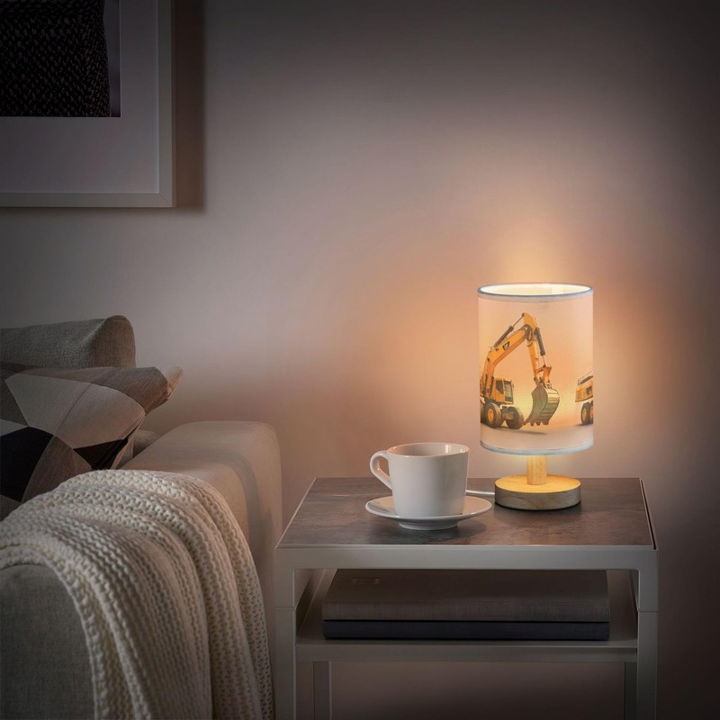 YYZZH Table Lamp Construction Car Excavator Nightstand Lamp with Wood