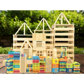 42pcs Large Open Ended Wooden Building Blocks for Kids 19.8 lb, Natural Pine Rectangular Wood Building Toys，Construction Toys for Toddlers, STEM Building Set,Birthday Gift for Ages 3-12 (Medium 9.8")