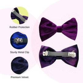 Basic Sense Velvet Bow Hair Clips, Rubber Protected, Sturdy Barrettes for Girls, School Uniform Friendly, A pack of 2pcs, Purple