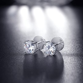 Cubic Earrings Diamond Earrings Studs Screw Back Diamond Studs Cubic Zirconia Earrings Sterling Silver Screw Back Cubic Zirconia Stud Earrings 6mm CZ Earrings Studs Silver CZ Stud Earrings for Women