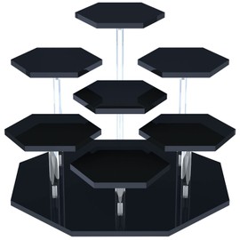 Acrylic Display Stand for Funko POP Figures, 7-Tier Perfume Organizers and Storage Display Stand, Display Risers for Cupcake Dessert, Conutertop Desktop Acrylic Display for Decoration and Organizer(Black)