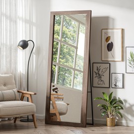 Full Length Wooden Mirror for Wall or Floor, 56"x20" Rustic Farmhouse Solid Wood Frame with Stand, Large Rectangular Wall-Mounted or Leaning Mirror for Bedroom, Living Room, Entryway