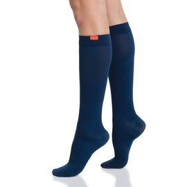 VIM & VIGR Moisture Wick Nylon 15-20 mmHg Compression Socks for Women & Men (Navy, Small/Medium Wide Calf (4))