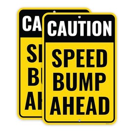 2PC Speed Bump Sign, 18 x 12 Inches - Aluminum - Caution Bump Ahead Signs