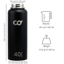 CyclingDeal 2 x Stainless Steel Vacuum Insulated Double Wall Straw Water Bottles 40oz (1183m) Black + Gray