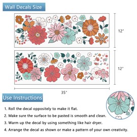 Yovkky Boho Vintage Groovy Flower Wall Decals Stickers, Bohemian Retro Floral Daisy Hippie Home Bedroom Decor, Hippy Wildflower Butterfly Living Room Kitchen Decorations Art