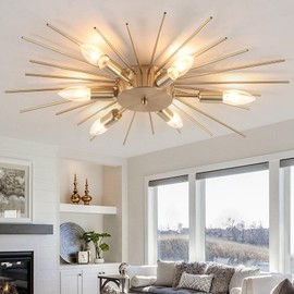 Jaycomey 6-Lights Sputnik Light Fixture Flush Mount Gold Ceiling Lights Modern Firework Metal Ceiling Lighting Chandelier Ceiling Lamp for Farmhouse Dining Room Bedroom Hallway Living Room, E12