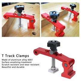 T Track Hold Down Clamp, Aluminum Alloy 6061 Quick T Track Clamps, Mini Size Accuracy Manufacturing Convenient Red Colour Fast Fixing Fixture Desktop Fixed Clip for Woodworking