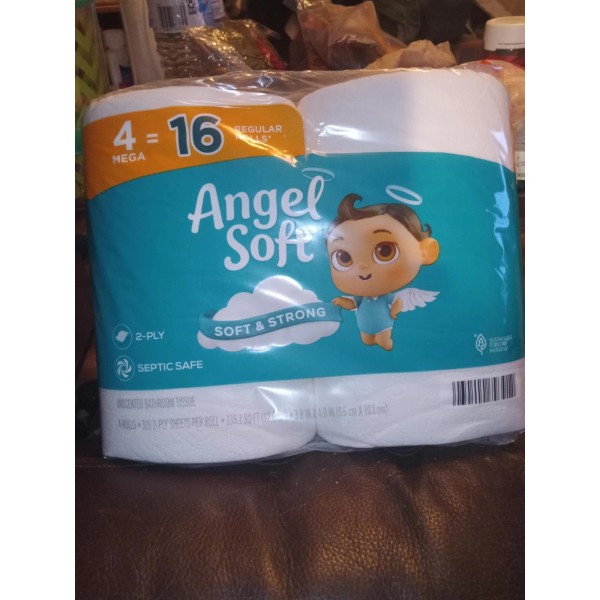 Branded Angel Soft Toilet Paper 4 Mega Rolls = 16