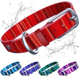 Rubyloo Waterproof Dog Collar | 100% Washable, Stink Proof, Odor Proof, Fade Proof | Easy to Clean, Quick-Dry, Soft & Flexible Yet Durable | Rust & Corrosion Resistant Zinc Alloy Buckle | Red-M 1"