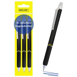 Online magiXX, 3 x Erasable Pen Black I Gel Pen Blue Erasable with 0.7 mm Line Width I Rollerball Pen for Learning to Write Office I Erasable Pen Set I Erasable Ballpoint Pen Student