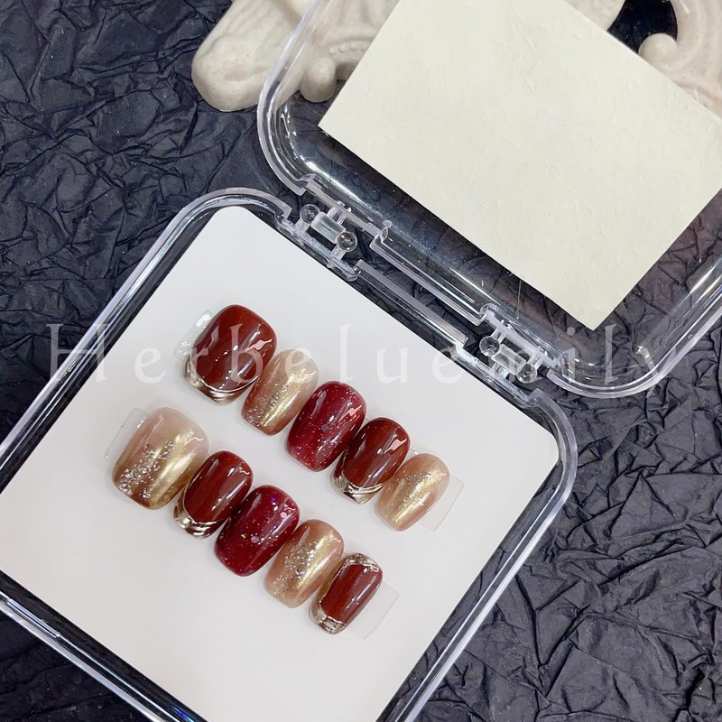 Herbeluemily Nail Tip, Short, Handmade, Storage Case, 10 Pieces, Gel