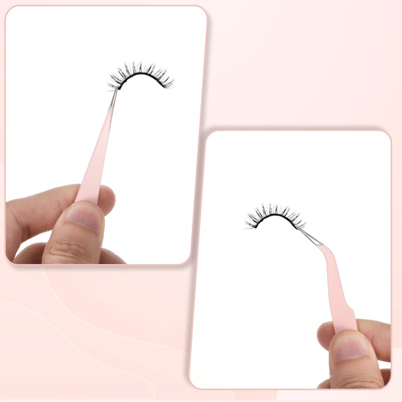 Guduling 2 Pcs Sticker Tweezers,Pink Tweezers,Stainless Steel Eyelash Tweezer for