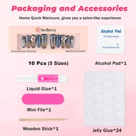 Sethexy Long Round Handmade Press On Nails Cat Eye Acrylic Colourful False Nails Hand-Painted Shiny False Nails Salon Nails for Women and Girls 10 Pieces (Blue2)