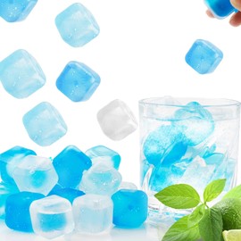 FaJoek Reusable Ice Cube Tray, Pack of 24, Ice Cube in Great Blue and White, Plastic Ice Cubes, Reusable Ice Cubes, Plastic BPA-Free (Ice Cube)